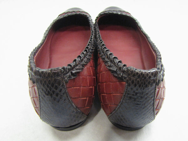 BOTTEGA VENETA Russet Intreciatto Leather Purple Reptile Ballet Flats Shoes