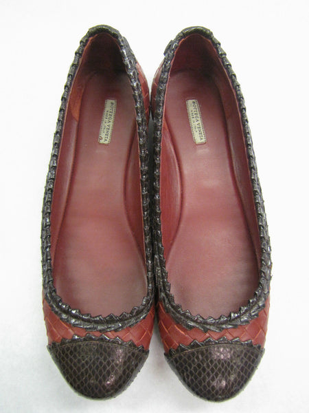 BOTTEGA VENETA Russet Intreciatto Leather Purple Reptile Ballet Flats Shoes